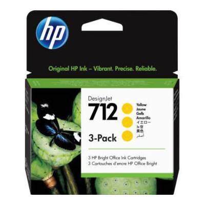 HP 712 Yellow DesignJet Ink Cartridge, Pack of 3 - 3ED79A