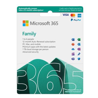 Microsoft 365 Family 2023 English APAC 1 Year Subscription Medialess for PC & Mac. NEW - Medialess Retail