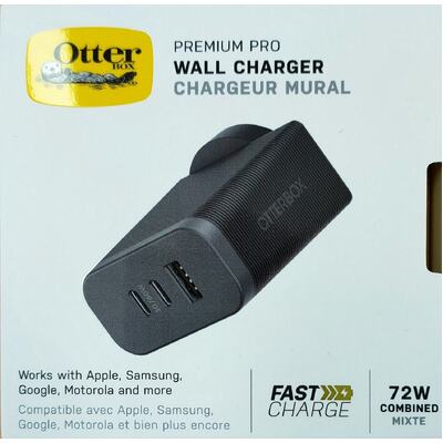 OtterBox USB-C 72W Triple Port Premium Pro Fast Wall Charger - Black (78-81038)