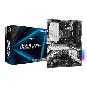 ASROCK AMD B550 Motherboard; 4 DDR4; PCIe 4.0 x16, PCIe 3.0x16, 2 PCIe 3.0x1, M.2 WiFi Key E; 6 SATA3, Hyper M.2 (PCIe), M.2 (PCIe); 2 USB 3.2 Gen2, 6