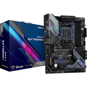 ASROCK AMD B550 Motherboard; 4 DDR4 DIMM; PCIe 4.0, PCIe 3.0, 2 PCIe 3.0, M.2 WiFi Key E; 6 SATA3, Hyper M.2 (PCIe), M.2 (PCIe); 7 USB 3.2 ; Graphics: