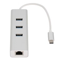 Astrotek USB-C Type-C to LAN + 3 Ports USB3.0 Hub Gigabit RJ45 Ethernet Network Adapter Converter Cable 15cm for Apple New Macbook/ChromeBook Pixel/ O