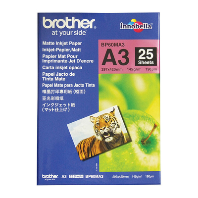 Brother BP60MA3 A3 Matte Inkjet Paper, 145gsm, 25 Sheets