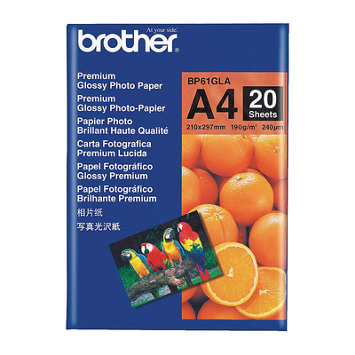 Brother BP61GLA A4 Premium Glossy Photo Paper, 20 Sheets