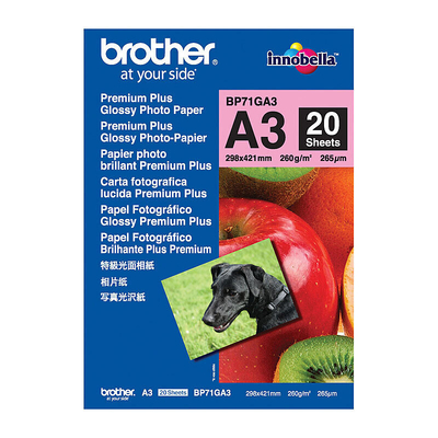 Brother BP71GA3 A3 Premium Glossy Photo Paper, 260gsm, 20 Sheets