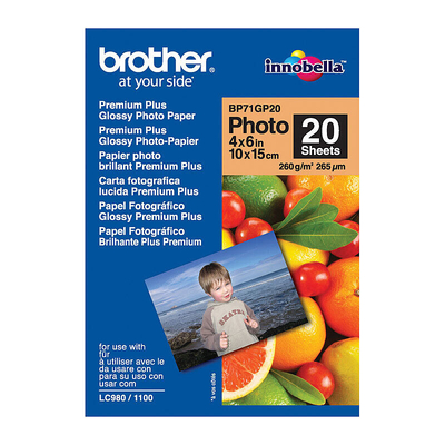 Brother BP71GP20 4 x 6in Premium Glossy Photo Paper, 260gsm, 20 Sheets