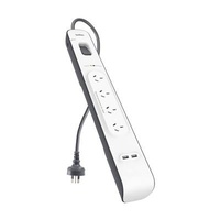 Belkin 4 Outlet Surge Protector with 2 USB Ports (2.4A) - 2m Cord (BSV401AU2M)