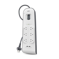 Belkin 6 Outlet Surge Protector with 2 USB Ports (2.4A) - 2m Cord (BSV604AU2M)