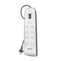Belkin 8 Outlet Surge Protector with 2 USB Ports (2.4A) - 2M Cord (BSV804AU2M)