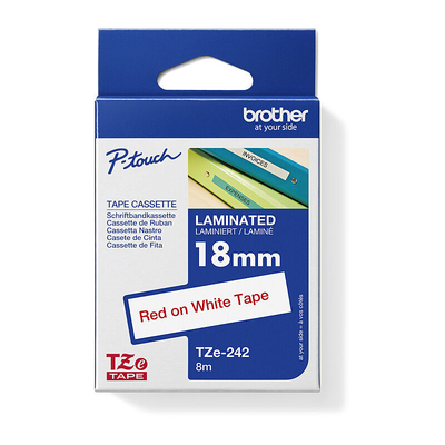 Brother TZe-242 Laminated Label Tape, Red on White, 18mm x 8m