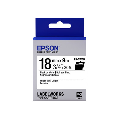Epson TAPE FOLDER TAB 18MM BLACK ON WHITE 9 MTRS LW-400 & LW-600P