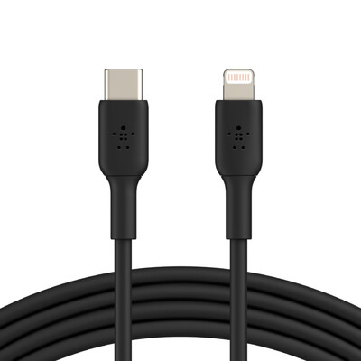 Belkin BOOST?CHARGE USB-C to Lightning Cable (1m / 3.3ft) - Black (CAA003bt1MBK) - Fast Charge Compatible - Tested to withstand 8 - 000+ bends
