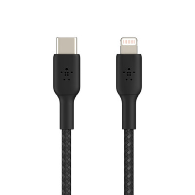 Belkin BOOST?CHARGE Braided USB-C to Lightning Cable (1m / 3.3ft) - Black (CAA004bt1MBK) - fast charging - Tested to withstand 10 - 000+ bends