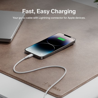 Belkin CAA022FQ1MWH Boostcharge Pro Braided Lightning to USB-C Cable (1M) - White