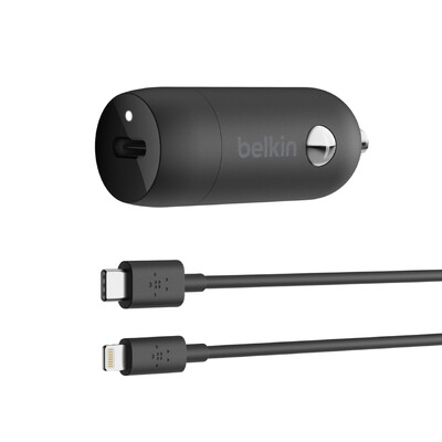 Belkin 20W USB-C PD Car Charger + USB-C to Lightning Cable - For Apple Devices - Black - Black