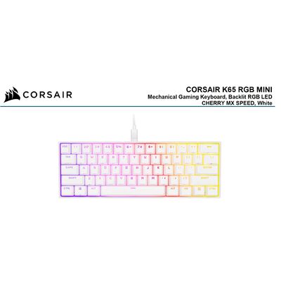 Corsair K65 White RGB Mini Mechanical Gaming Keyboard - Cherry MX Speed