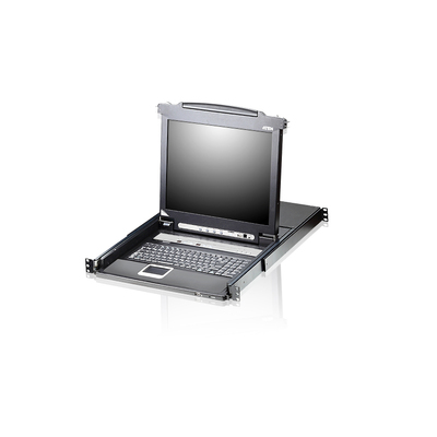 Aten Rackmount KVM Switch Single Rail 8 Port VGA PS/2-USB w/ 19' LCD Display, 2x Custom KVM Cables, 1280x1024@75hz Display, LED Illumination