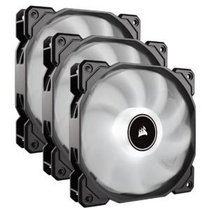 Corsair Air Flow 120mm Fan Low Noise Edition / White LED 3 PIN - Hydraulic Bearing, 1.43mm H2O. Superior cooling performance. Three Pack!