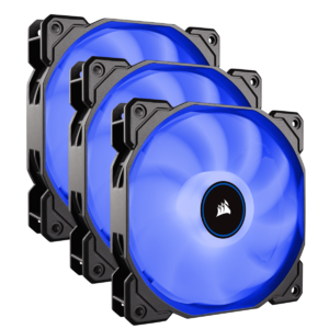 Corsair Air Flow 120mm Fan Low Noise Edition / Blue LED 3 PIN - Hydraulic Bearing, 1.43mm H2O. Superior cooling performance. Three Pack!