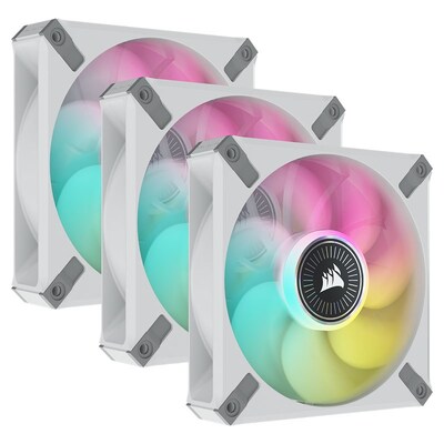 Corsair iCUE ML120 RGB ELITE 120mm PWM White Fan - 3 Pack + Lighting Node CORE