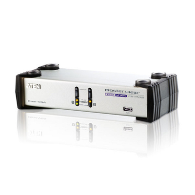 Aten Desktop KVMP Switch 2 Port Dual Display VGA w/ audio, 2x Custom KVM Cables Included, 2x USB Port, Selection Via Front Panel
