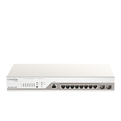 D-Link DBS-2000-10MP Nuclias Cloud-Managed 10-Port Gigabit 130W PoE switch with 8 PoE RJ45 and 2 SFP ports