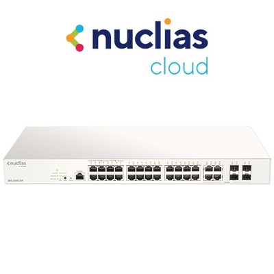 D-Link DBS-2000-28P Nuclias Cloud-Managed 28-Port Gigabit 193W PoE switch with 28 RJ45 (24 PoE) and 4 Combo SFP ports