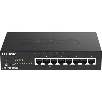 D-Link 8-Port Gigabit Smart Managed PoE Switch with 4 PoE ports (80W PoE budget)-DGS-1100-08PLV2