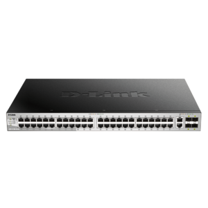 D-Link 54 port Stackable Gigabit Switch with 48 1000Base-T ports and 4 10 Gigabit SFP+ ports and 2 10GBASE-T ports.