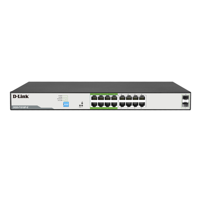 D-Link 18-Port Gigabit PoE Switch with 16 PoE+ Ports and 2 SFP Uplinks - DGS-F1018P-E