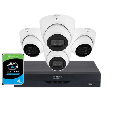 DAHUA 6MP Surveillance KIT with 4x HDW3666EMP-S-AUS + 1x NVR4104HS-P-AI/ANZ, 1x 4TB HDD