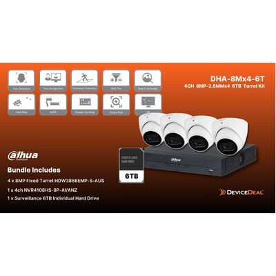 DAHUA 8MP Surveillance KIT with 4x HDW3866EMP-S-AUS + 1x NVR4104HS-P-AI/ANZ 1x 6TB HDD