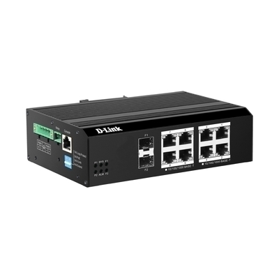 D-Link 10-Port Gigabit Industrial Smart Managed PoE+ Switch with 8 PoE ports &amp; 2 SFP ports - DIS-F200G-10PS-E