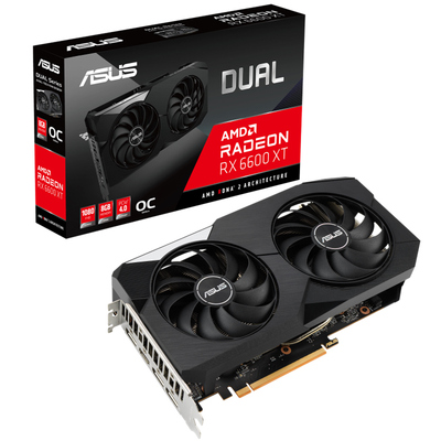 ASUS AMD Radeon DUAL-RX6600XT-O8G RX 6600 XT OC Video Card, GDDR6, PCI-E 4.0, Up to 2382 MHz/2593 MHz Gaming Mode, 1xHDMI 2.1, 3x DP 1.4a