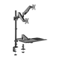 Brateck Pole Held Floating Sit-Stand Desk Converter with Dual Monitor Mount