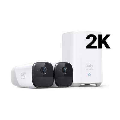 Eufy Cam 2 Pro 2K Security Kit 2 Pack - 2 x 2K Eufy Camera Units + 1 x Ai Homebase2 Unit