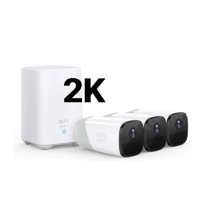 Eufy Cam 2 Pro 2K Security Kit 3 Pack - 3 x 2K Eufy Camera Units + 1 x Ai Homebase2 Unit