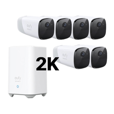 Eufy Cam 2 Pro 2K Security Kit 6 Pack - 6 x 2K Eufy Camera Units + 1 x Ai Homebase2 Unit