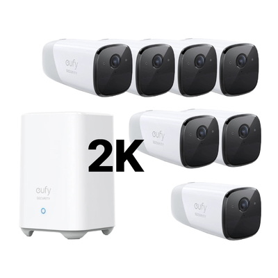 Eufy Cam 2 Pro 2K Security Kit 7 Pack - 7 x 2K Eufy Camera Units + 1 x Ai Homebase2 Unit