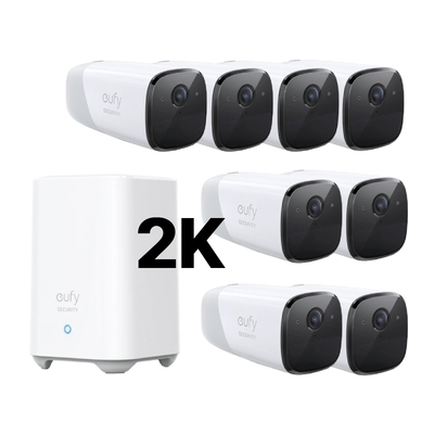 Eufy Cam 2 Pro 2K Security Kit 8 Pack - 8 x 2K Eufy Camera Units + 1 x Ai Homebase2 Unit