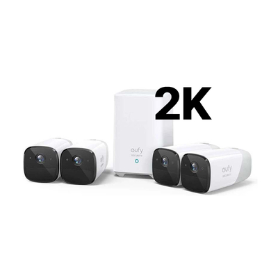 Eufy Cam 2 Pro 2K Security Kit 4 Pack - 4 x 2K Eufy Camera Units + 1 x Ai Homebase2 Unit
