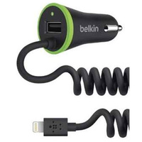 Belkin BOOSTUP Lightning Car Charger + USB Port - Coiled Cable - Black