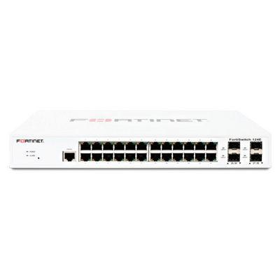FORTINET FS-124E L2 SWITCH - 24 X GE RJ45 PORTS 4 X GE SFP SLOTS FANLESS FORTIGATE SWITCH CONTROLLER COMPATIBLE.