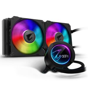 Gigabyte AORUS AIO Liquid Cooler 280 Radiator Waterblock Dual 140mm ARGB Fan Circular LCD Display Pump Control Intel 2066 1151 AMD TRX40 TR4 AM4