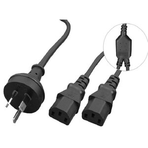 Cabac 2m 10amp Y Split Power Cable with AU/NZ 3-pin Male Plug 2xIEC F C13 Socket & Cord for PC & Monitor to Wall Power Socket