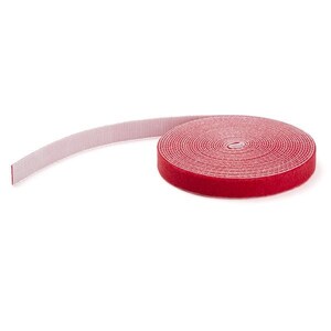StarTech 25ft Hook and Loop Tape Roll Reusable Cable Ties/Wraps, Red - HKLP25RD