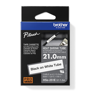 Brother HSE-251E Black on White Labelling Tape 21mm x 1.5m