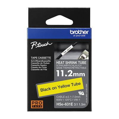 Brother HSE-631E Black on Yellow Labelling Tape 11.2mm x 1.5m