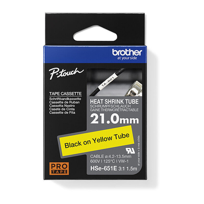 Brother HSE-651E Black on Yellow Labelling Tape 21mm x 1.5m