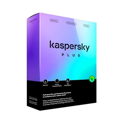 Kaspersky Plus Physical Card (1 Device, 1 Account, 1 Year) Supports PC, Mac, & Mobile - KL1042EOAFS